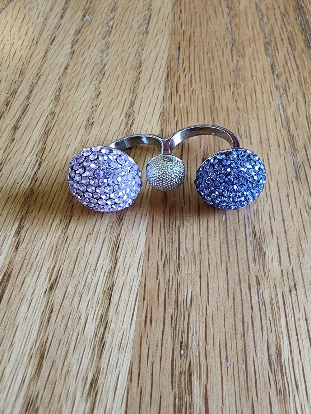 Women's Embellished Dome Double Finger Knuckle Ring Costume Jewelry